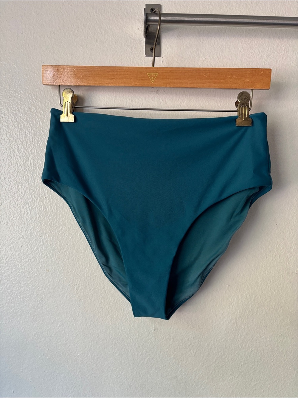 Quince Italian High-Rise Bikini Bottom in Teal Color - Medium
